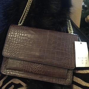 Faux Brown 'Croc' Leather Shoulder Bag